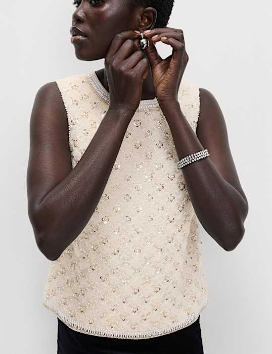 Beaded Embellished Shell Top