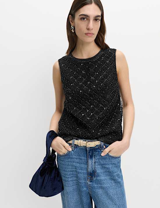 Beaded Embellished Shell Top