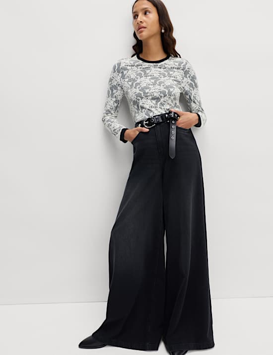 Lace Jersey Long Sleeve Top