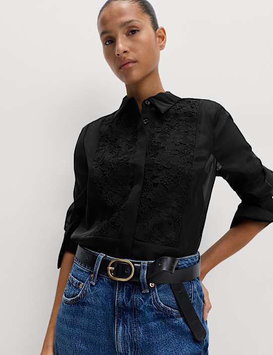Lace Bib Collared Shirt