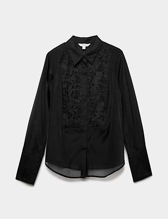 Lace Bib Collared Shirt