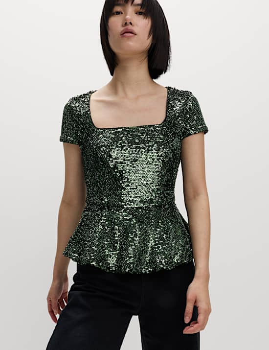 Sequin Peplum Fitted Top