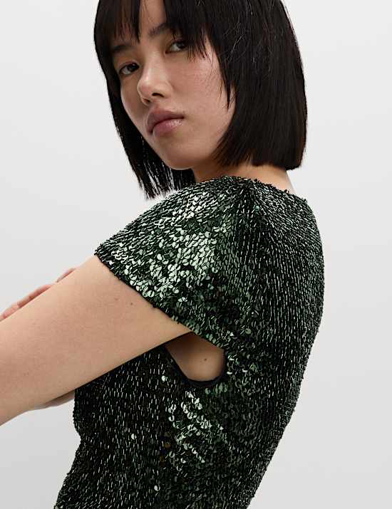 Sequin Peplum Fitted Top