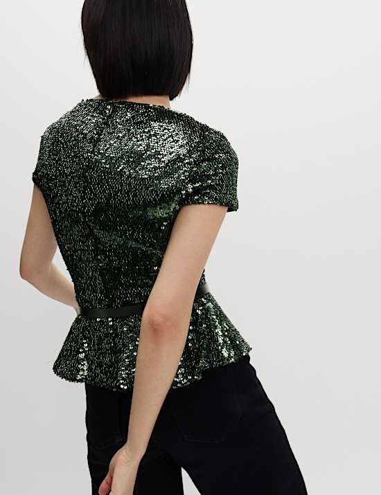 Sequin Peplum Fitted Top