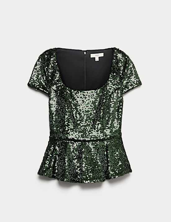 Sequin Peplum Fitted Top