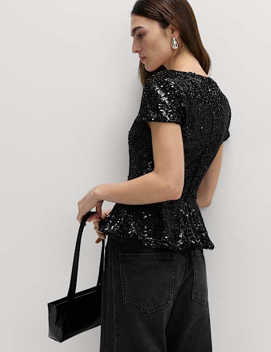Sequin Peplum Fitted Top
