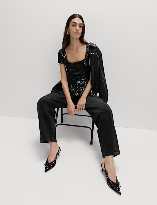 Sequin Peplum Fitted Top