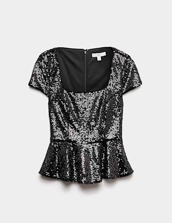 Sequin Peplum Fitted Top