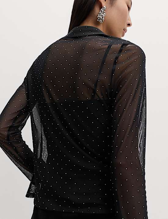 Mesh Embellished Fitted Shirt
