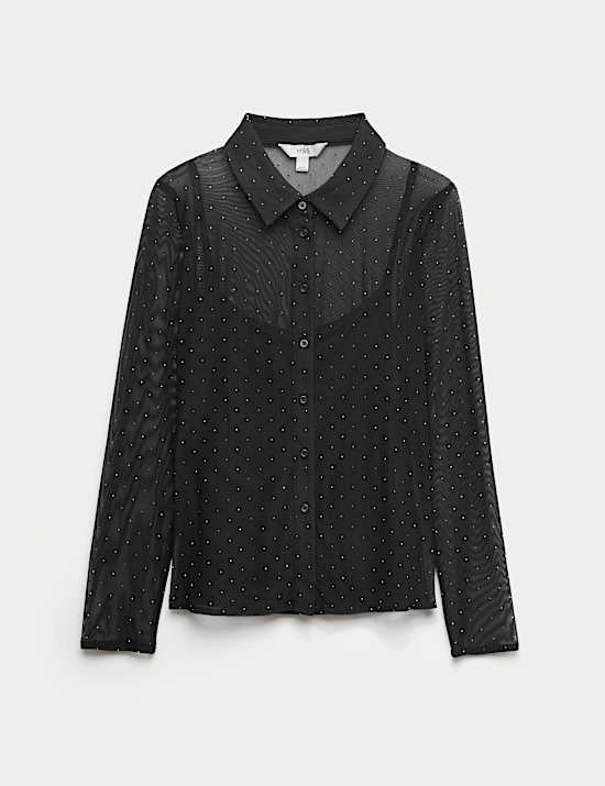 Mesh Embellished Fitted Shirt