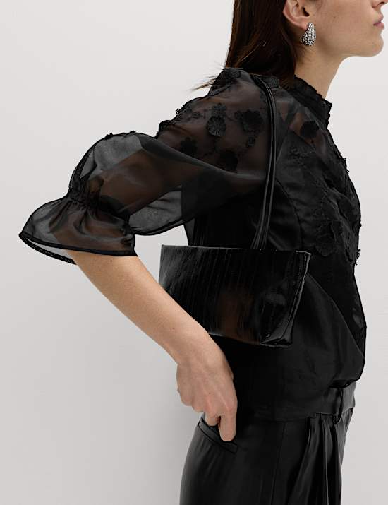 Organza Embroidered Floral High Neck Blouse