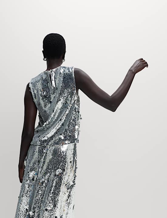 Sequin Floral Shell Top