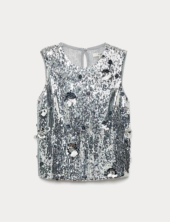 Sequin Floral Shell Top