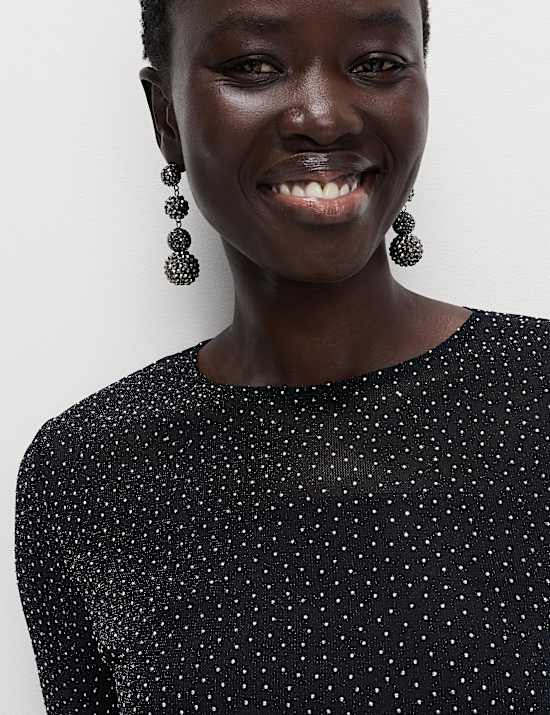 Mesh Jersey Rhinestone Embellished Top