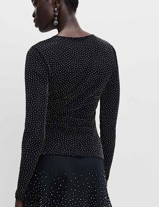 Mesh Jersey Rhinestone Embellished Top