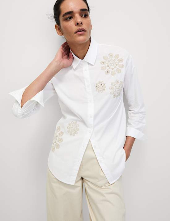 Pure Cotton Embroidered Collared Shirt