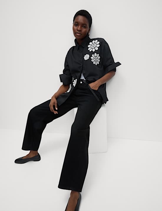 Pure Cotton Embroidered Collared Shirt