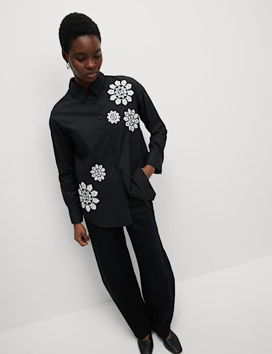 Pure Cotton Embroidered Collared Shirt