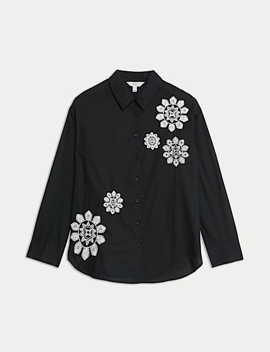 Pure Cotton Embroidered Collared Shirt