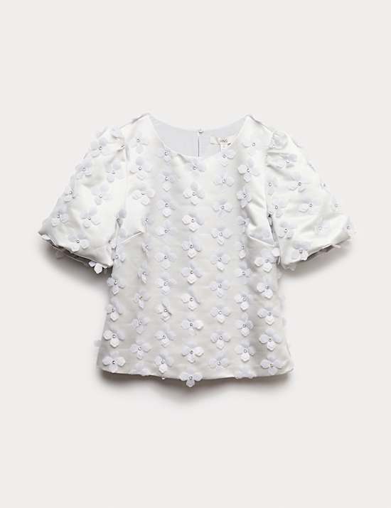 Top en satin à motif fleuri appliqué avec décoration