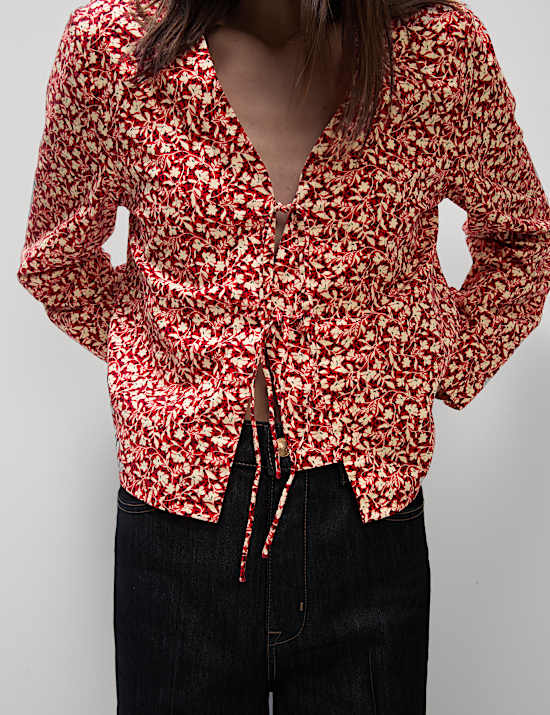 Pure Cotton Printed Tie Front Top