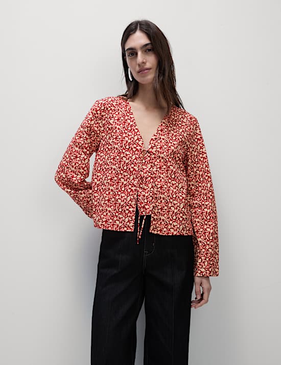 Pure Cotton Printed Tie Front Top