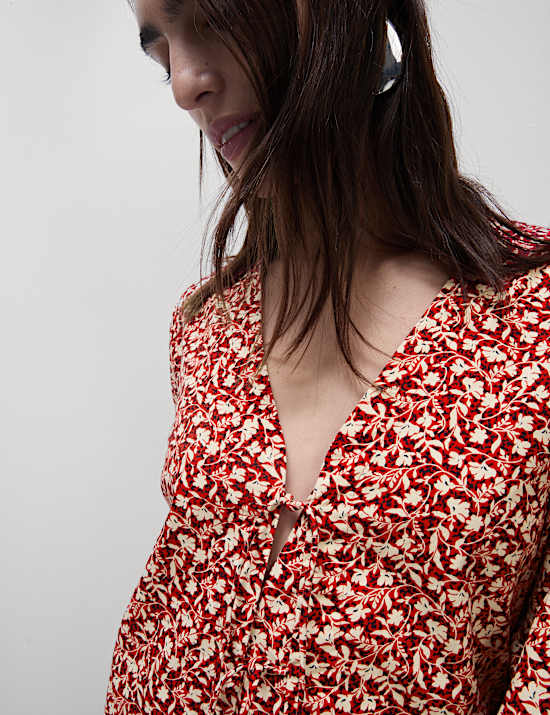 Pure Cotton Printed Tie Front Top