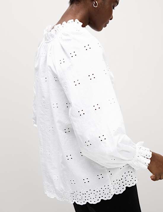 Pure Cotton Broderie Frill Detail Blouse