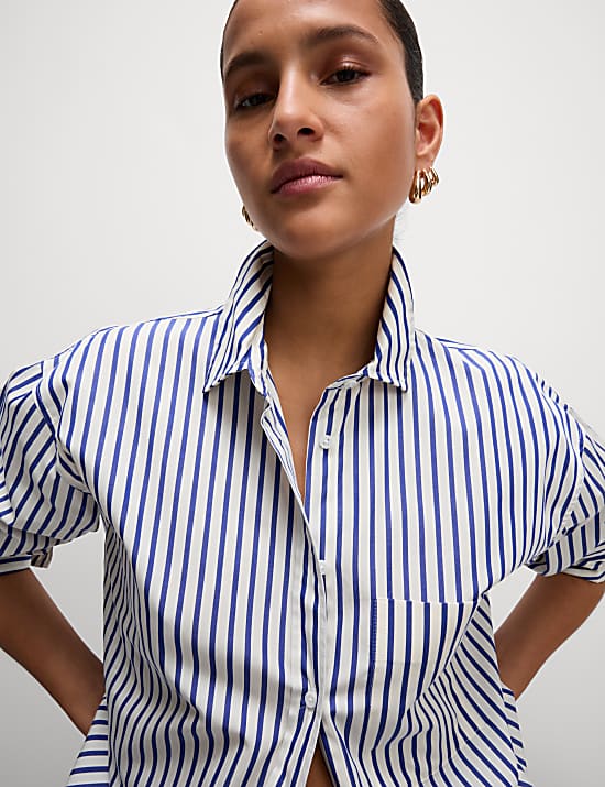 Pure Cotton Striped Collared Shirt