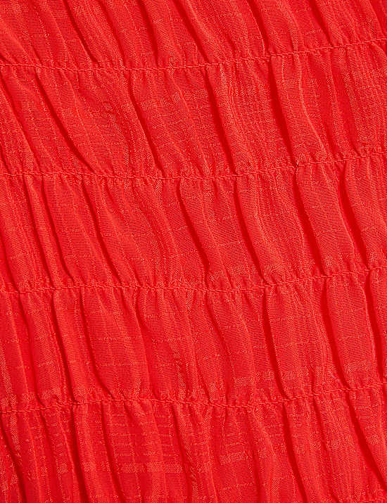 Shirred 3/4 Sleeve Button Through Blouse