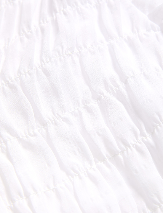 Shirred 3/4 Sleeve Button Through Blouse