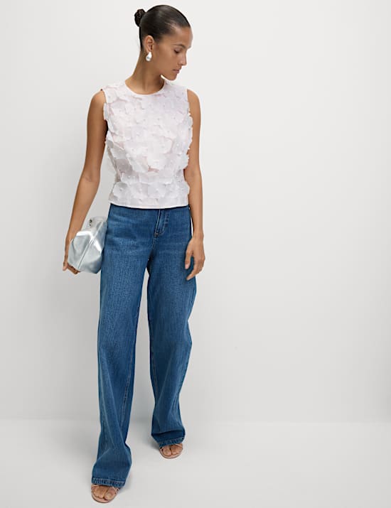 Applique Flower Detail Shell Top