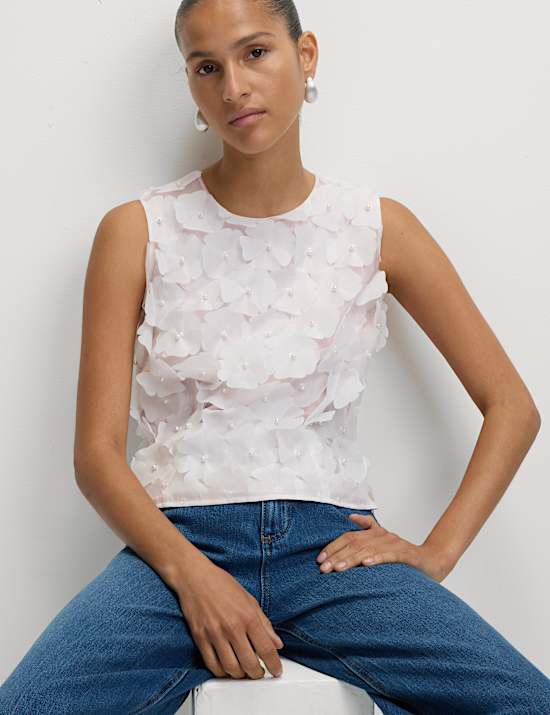 Applique Flower Detail Shell Top