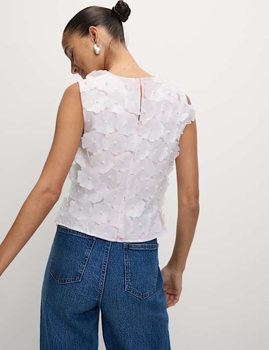 Applique Flower Detail Shell Top