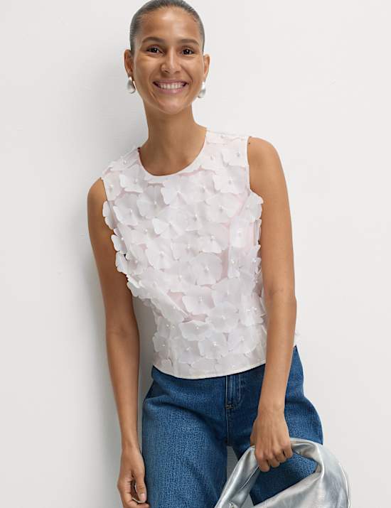 Applique Flower Detail Shell Top