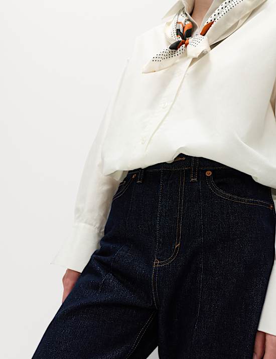Cotton Cropped Bubble Hem Collared Shirt