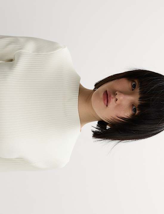 Atasan Berlengan Panjang 3/4 Leher Bundar Ribbed