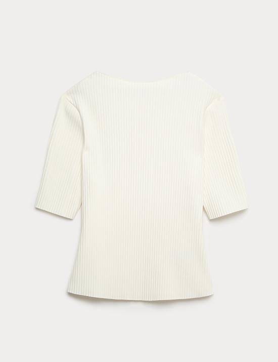 Atasan Berlengan Panjang 3/4 Leher Bundar Ribbed