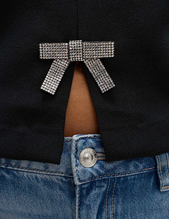 Embellished Bow Puff Sleeve Top