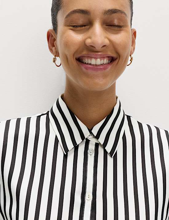 Satin Striped Collared Button Through Shirt