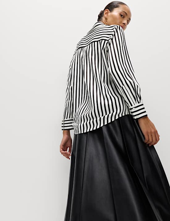 Satin Striped Collared Button Through Shirt