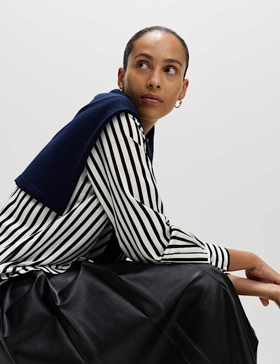 Satin Striped Collared Button Through Shirt