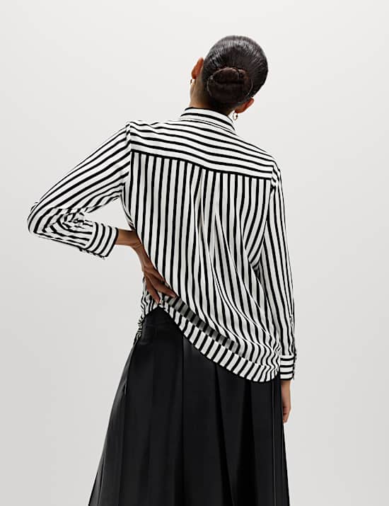 Satin Striped Collared Button Through Shirt