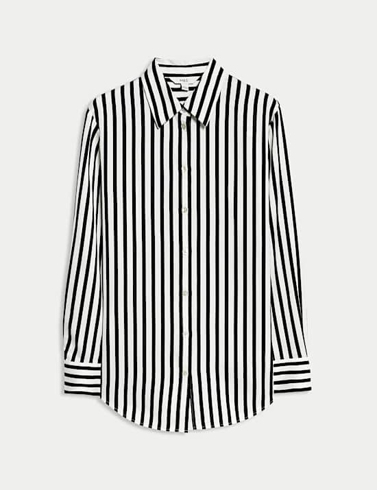 Satin Striped Collared Button Through Shirt