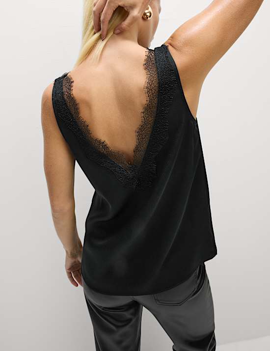 Satin Lace Insert Cami Top