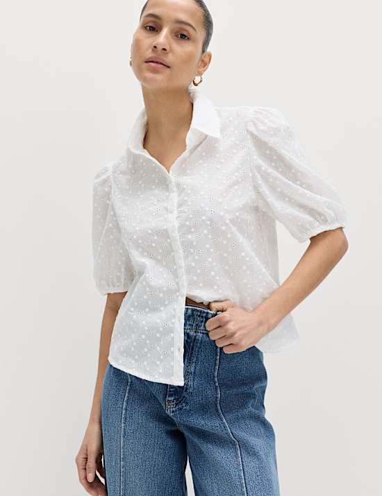 Geborduurd overhemd van puur katoen met knoopsluiting