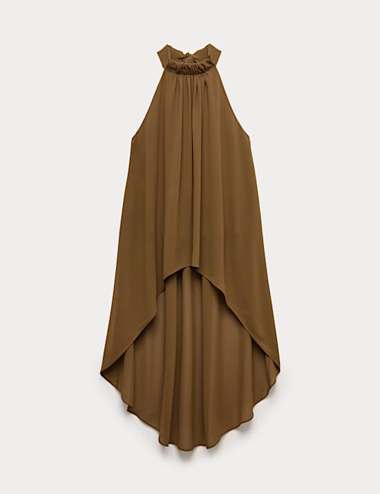 Atasan Panjang Kerah Leher Halter dengan Draperi