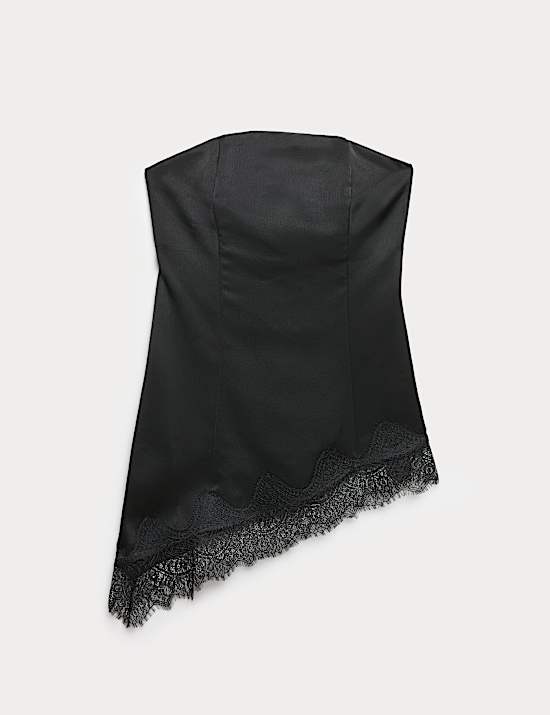 Top bandeau asym&eacute;trique &agrave; ourlet en dentelle