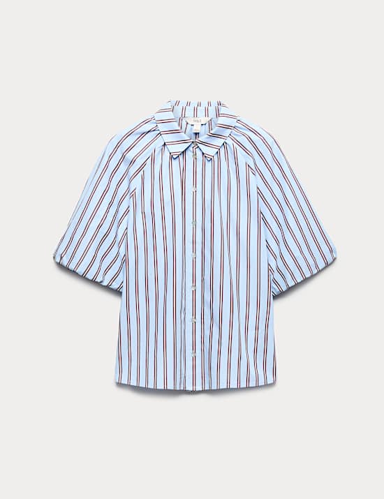 Chemise 100 % coton &agrave; manches bouffantes et rayures