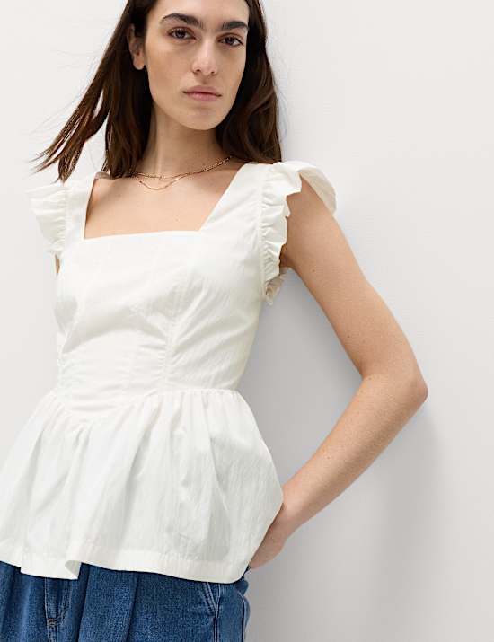 Technical Square Neck Peplum Top